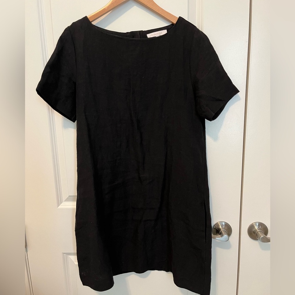 Black Linen Short Sleeve Dress